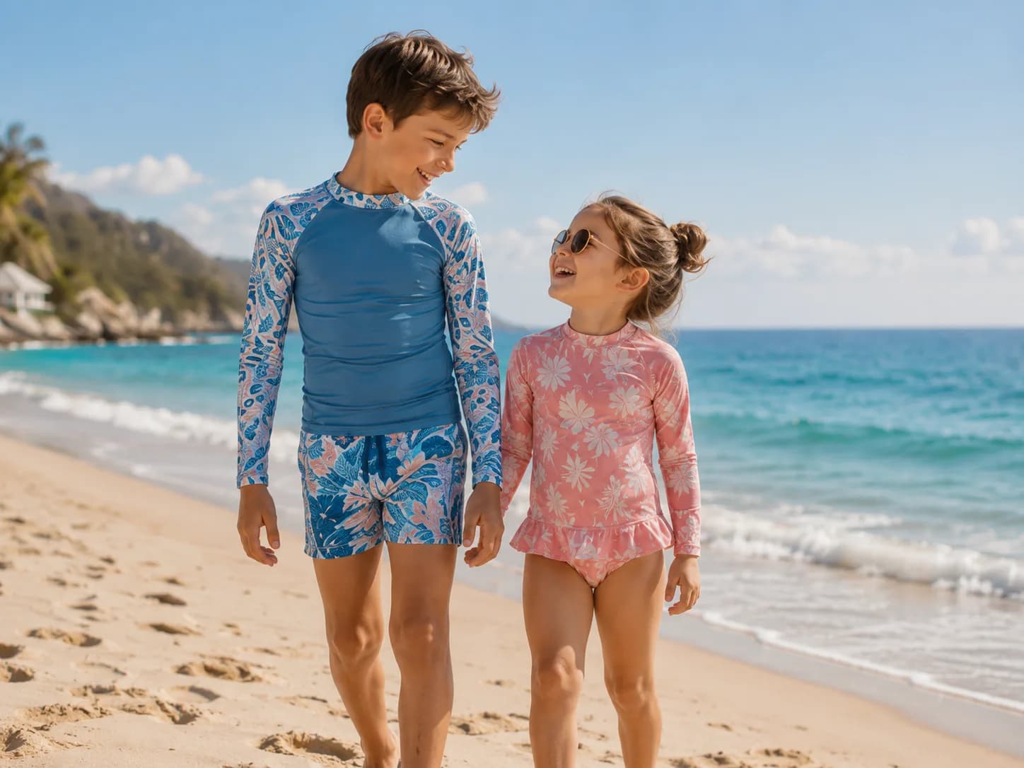 Deca u UPF odeći na plaži